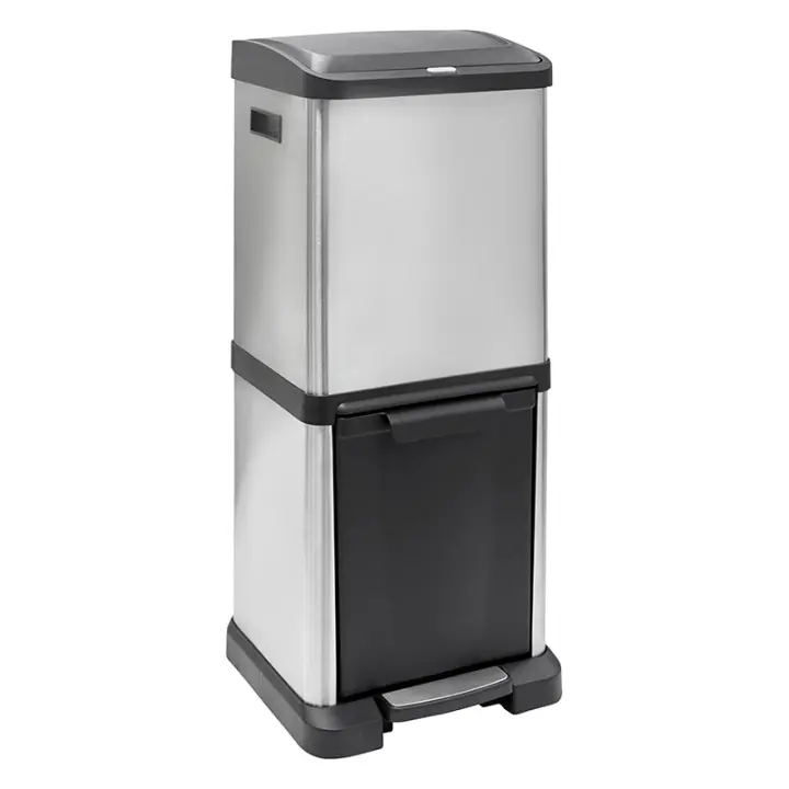 ARREGUI Binary CR705-34L Cubo de Basura y Reciclaje Vertical de Acero Inoxidable con Pedal y Apertura Superior | 16+18L (34L) | Cubos de Basura de Cocina | Papelera para Casa y Oficina con 2 Cubos - 1