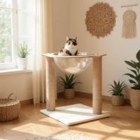 Rascador para gatos de madera con cama acrílica y poste de sisal – Diseño moderno y compacto Marca Cottecota - details 1