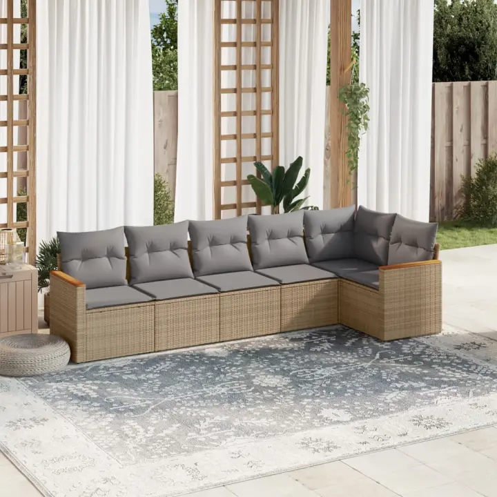 vidaXL Juego de sofás jardín con cojines 6 pzas ratán sintético beige - 1