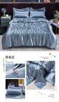 Juego De Cama De Lujo En Seda De Hielo Con Fundas De Almohada Y Funda De Edredón Satinado Textil Doméstico De Alta Gama Color Sólido - details 14