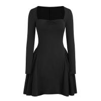 Vestido Mini De Cuello Cuadrado En Color Sólido Con Lazo Y Volante Vestido Pullover Para Primavera/Verano A-Line Natural Cintura - details 7