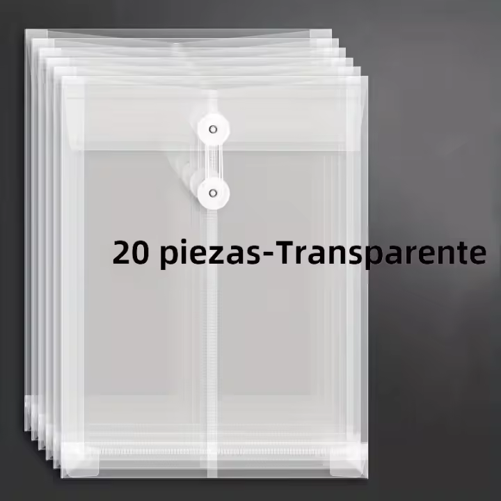 Carpeta Transparente Reutilizable A4 Con Cierre De Cordón Y Abrazaderas De Ángulo Extendido 20 Piezas Envolventes Gruesas - 1