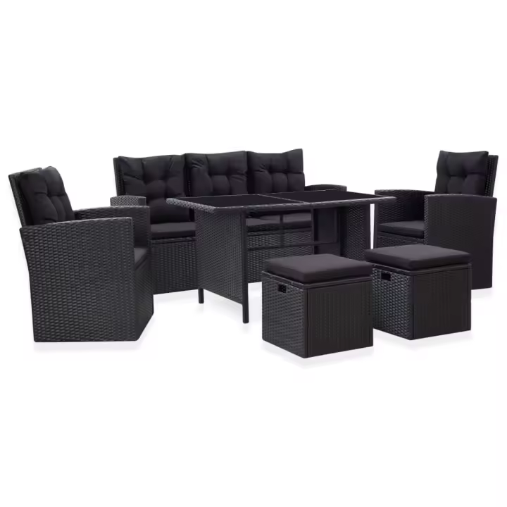 vidaXL Set muebles de jardín 6 piezas y cojines ratán sintético negro - 1