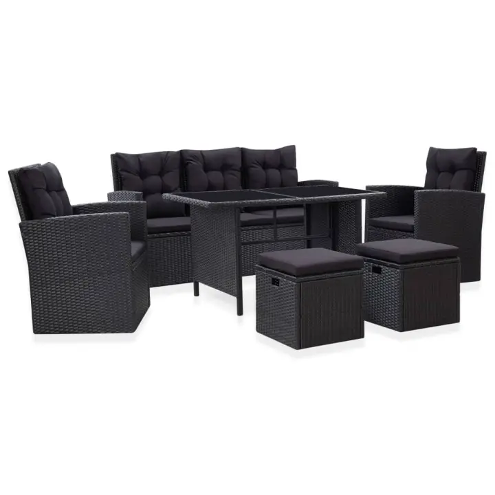 vidaXL Set muebles de jardín 6 piezas y cojines ratán sintético negro - 1
