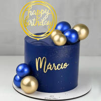 Toppers De Pastel De Boda Aniversario Cumpleaños Fiesta De Baño De Novia Decoración De Pelota Azul Y Oro Simplicidad Para Fiestas Y Eventos - details 3
