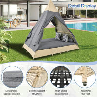 Juego de salón de Jardín, tienda de Ratón, staptado para 2-4 personas, incluye todos los cojines de asiento y cojines, Ratón beige, Cortina de Puerta gris, cojines de asiento con Cremallera, extraíbles y lavables - details 0