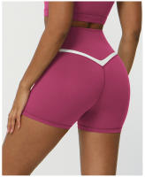 Shorts De Yoga Para Mujer Con Color Contraste Cintura Cruzada Entrenamiento Deporte Bottom V-Shape Shorts De Fitness - details 6