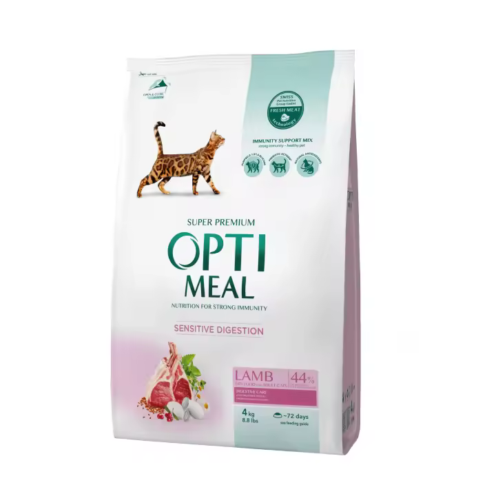 Pienso seco completo para gatos adultos con digestión sensible OPTIMEAL  - cordero, salud de piel y pelo, sistema digestivo e inmunidad mejorados - 1