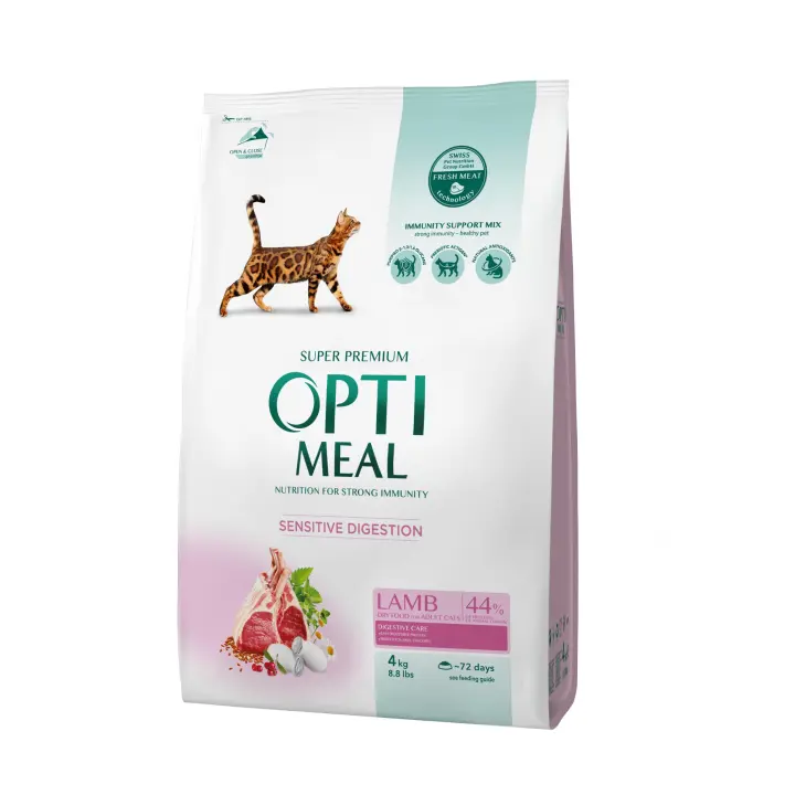 Pienso seco completo para gatos adultos con digestión sensible OPTIMEAL  - cordero, salud de piel y pelo, sistema digestivo e inmunidad mejorados - 1