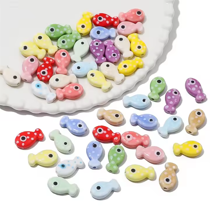 10PCS Bolas De Cerámica Pequeñas En Forma De Pez Para Hacer Joyas Accesorios Para Pulseras Collares Y Pendientes DIY - 1