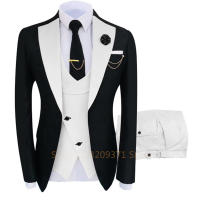 Traje De Novio Para Hombre 2024 Cuello En Pico Slim Fit Casual Tuxedo 3 Piezas (Blazer+Pantalones+Chaleco) Set Elegante De Traje - details 4