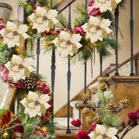 1/5Pcs Ornamentos De Navidad Dorados Con Flores Artificiales 20cm Decoración Para El Hogar Y Árbol De Navidad 2024 - details 5