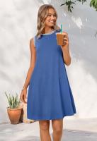 Vestido Mini Casual Sin Mangas Para Mujer Verano 2025 Estilo Suelto Cuello Redondo Decoración Sencilla Fibra Sintética - details 7