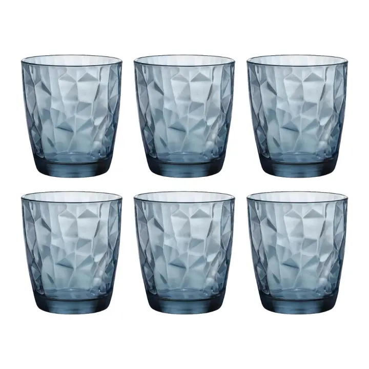 Bormioli Luigi Caja 6 Vasos Bajos Luigi Bormioli Diamond 39CL Vidrio Azul Facil de Limpiar - 1