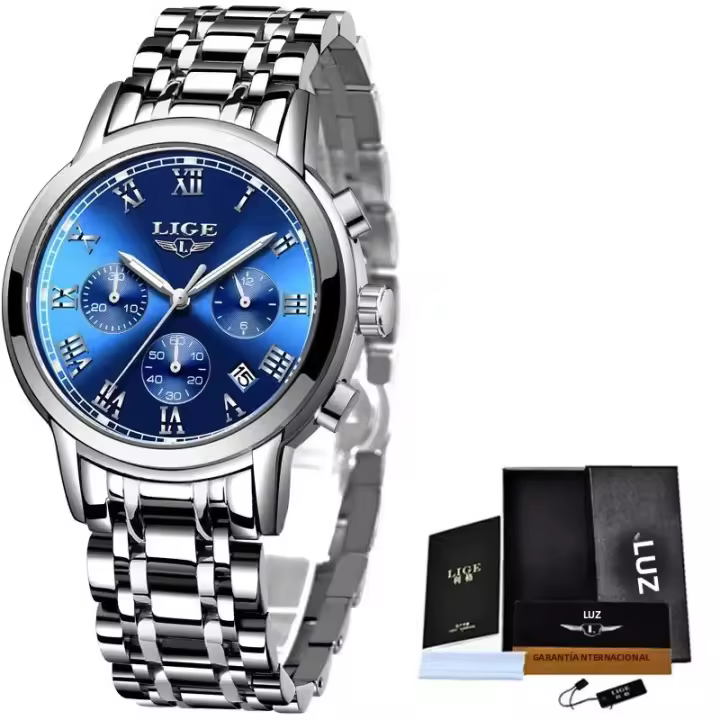 Reloj De Hombre LIGE 2024 Chronógrafo Deportivo De Lujo Marca Relojes De Cuarzo Acero Inoxidable Impermeable Con Manos Luminosas Y Calendario Completo - 1