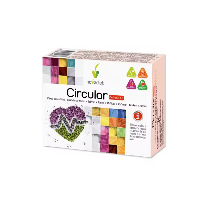 Novadiet CIRCULAR 60 cápsulas vegetales con Rusco, Rutina, Mirtilo, Castaño de Indias, Meliloto, Ginkgo - 1