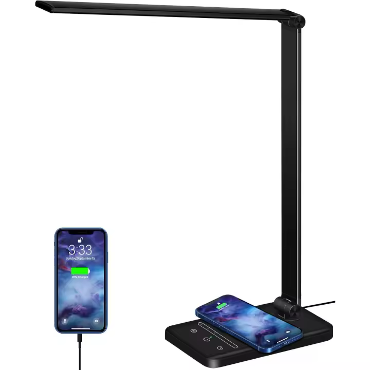 lámpara Led Escritorio, Flexo de Escritorio con luz nocturna, lampara de escritorio con control táctil, Puerto de carga USB, 10 niveles de luminosidad 5 modos, Temporizador de 45min, (Blanco) - 1