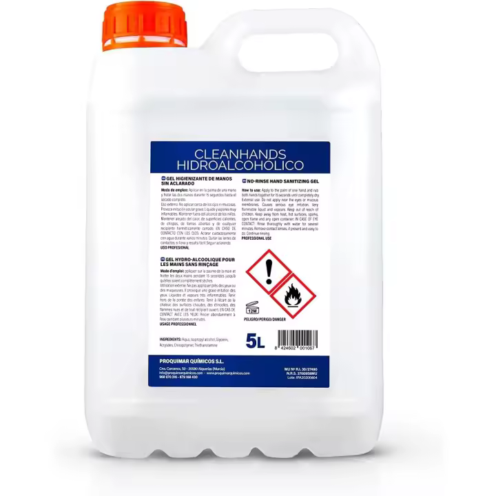 Gel Hidroalcohólico 70% Alcohol 5000 ml | Gel Antibacterial Hidratante con Aceites Esenciales - 1