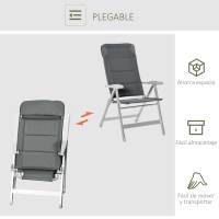Outsunny Silla de Jardín Plegable de Aluminio con Respaldo Alto Ajustable en 7 Posiciones y Reposacabezas Acolchado para Exterior 75x61,5x114,5 cm Gris - details 5
