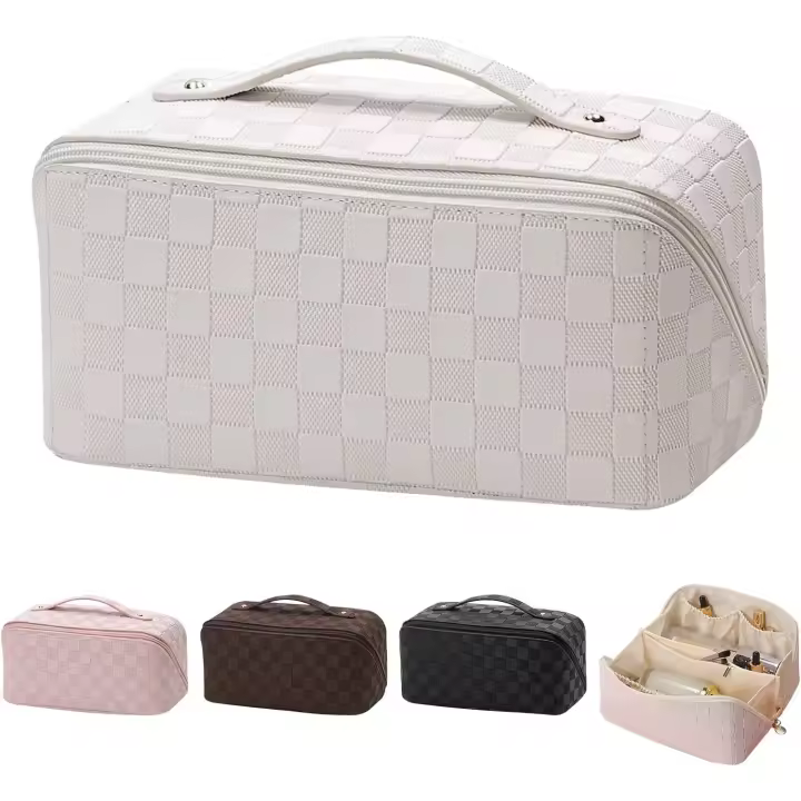Bolsa de cosméticos de viaje portátil, bolsa de cosméticos grande con almacenamiento multifuncional - 1