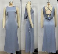 Vestido Largo Elegante Y Delgado De Verano Sin Mangas De Cuello Redondo Retro Para Vacaciones Estilo Casual Y Moda Color Sólido - details 4