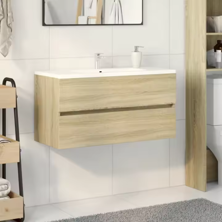 vidaXL Armario lavabo madera contrachapada roble Sonoma 90x38,5x45 cm - 1