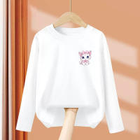 Camiseta De Gato Con Lazo Para Bebé Niña 2024 Manga Larga Algodón Y Poliéster Estilo Casual Primavera Tallas 3-14 Años - details 6