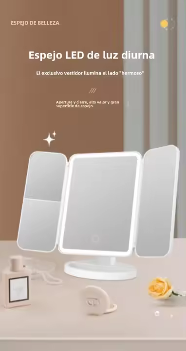 Espejo De Maquillaje Tricuadrante Con Luces LED Iluminación Complementaria Inteligente Para Dormitorio Espejo De Belleza - 1