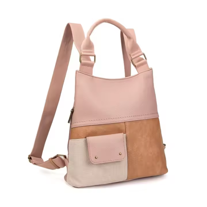 SARA BAGS | Mochila de Paseo Sara Bags para Mujer – Mochila Casual en Color Rosa con Detalles en Beige y Camel – Bolso con Cremallera – 2 en 1: Mochila y Mano – Espaciosa – Cómoda – Modelo SCMD240556 - 1