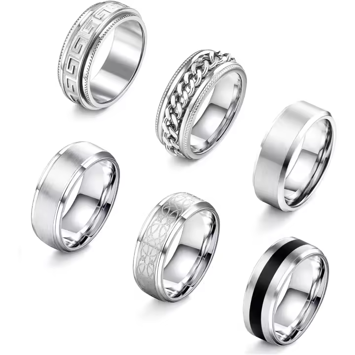 6 Unids Anillos Hombre Mujer Arce Inoxidable Anillo Tradatory Vintage Compromiso Boda Anillo Band Plata Hombre Mujer 8mm - 1