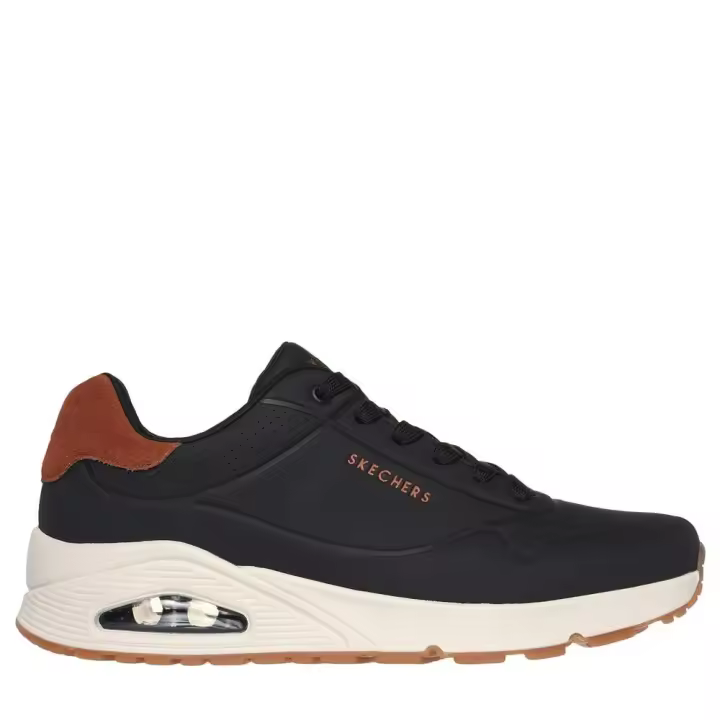Cómoda  Deportiva hombre Skechers UNO SUITED ON AIR suave tejido aspecto piel lisa negro. Plantilla Memory Foam acolchada. Suela con cámara de aire visible amortiguadora Altura Tacón bajo (1-3 cm) Referencia 183004-BLK - 1