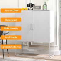 Aparador Metálico, Gabinete de Almacenamiento - 2 Estantes, Gabinete Independiente de Acero, Puerta Magnética, Protección Antiinclinación, Sala de estar, Cocina, Oficina, Blanco, alto 109 cm × Ancho 85 cm × Profundidad 40 cm - details 5