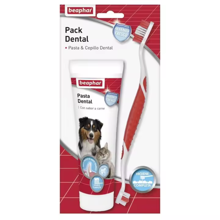 Beaphar Pack Dental Pasta Dental + Cepillo para Perros y Gatos  Pack dental que incluye una pasta de dientes y un cepillo para perros y gatos - 1