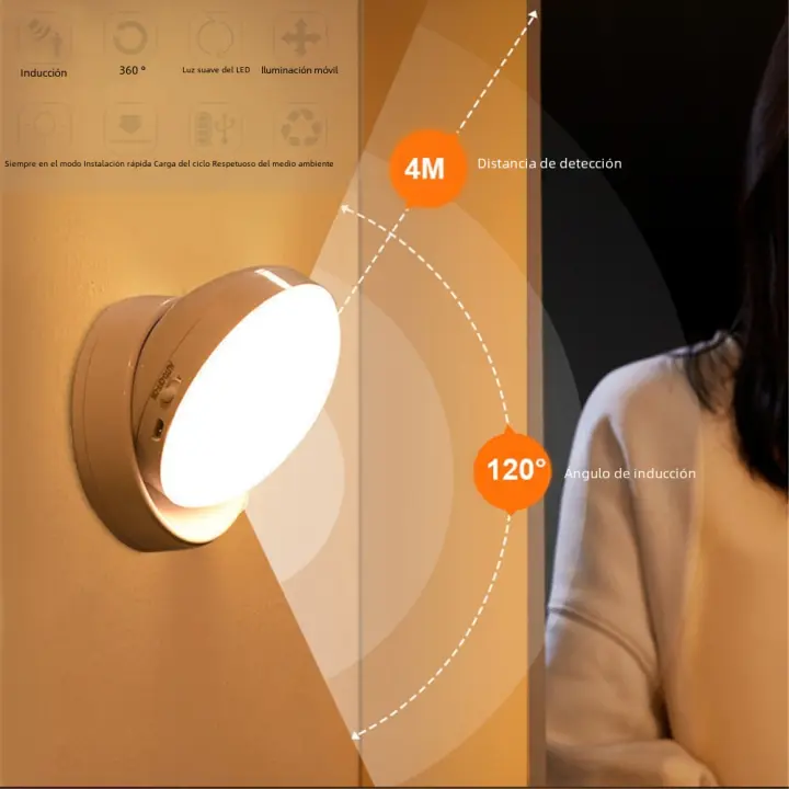 Lámpara Nocturna LED Recargable Con Sensor De Movimiento PIR 360 Rotación Luz Para Armario Y Gabinete Sin Cable - 1