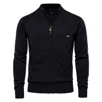 Suéter para Hombre, Chaqueta Cárdigan de Otoño para Hombre, Nuevo suéter Jacquard con Solapa de Color sólido, suéter Informal con Cuello Alto - details 5