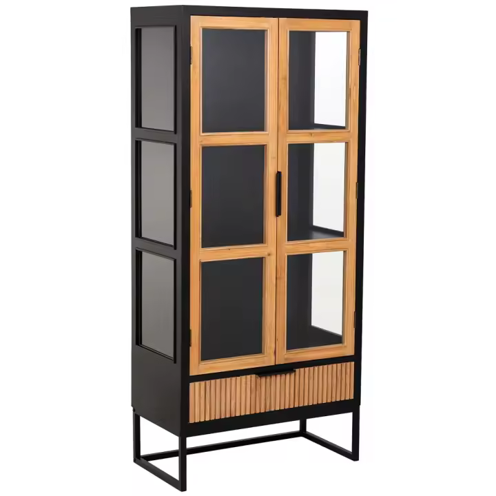 Vitrina de 2 puertas y 1 cajón madera y metal 72x40,5x158.5h cm - 1