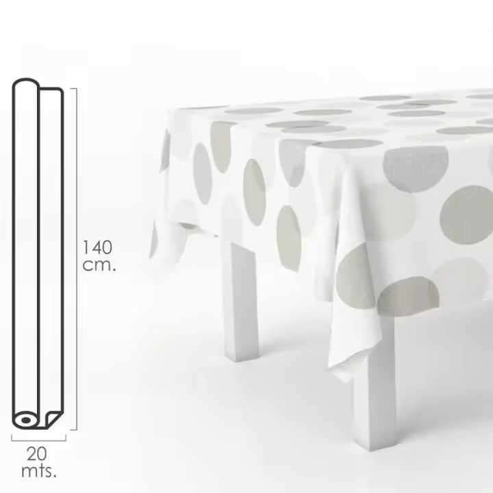 Mantel hule rectangular circulos beis. impermeable antimanchas pvc 140 cm. x 20 metros. rollo recortable. interior y exterior - 1