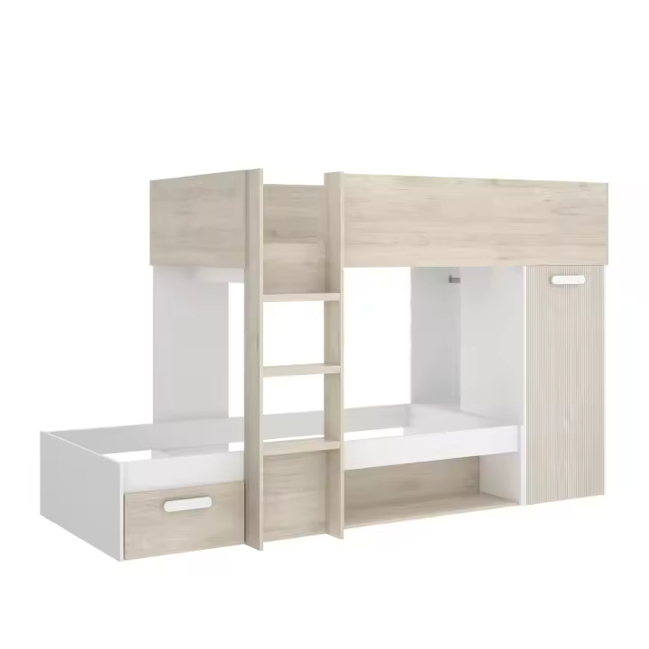 DEKIT GRUPO RIMOBEL KOS - CAMA TREN PARA DORMITORIO - BLANCO / NATURAL ALISTONADO - 150 x 245.8 x 111.7 - 1