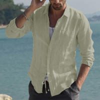 Camisa De Verano Para Hombre Algodón Y Lino Con Solapa Ajustada De Manga Larga Abierta Estilo Casual Talla Grande - details 5
