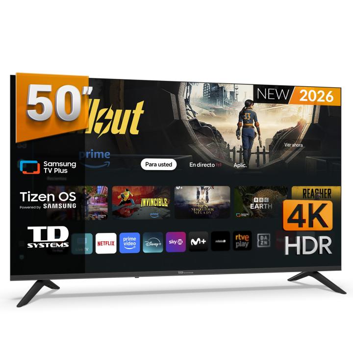 TD Systems - Smart TV 50 pulgadas 4K. Samsung TV Tizen OS 8.0. Sintonizador triple (DVB-T2/C/S2). Televisores con Samsung Smart TV Gaming Hub. Televisión del 2026. Compatible con Prime Video, Netflix, Movistar+, HBO, y más Apps - PRIME50C22TIZEN
