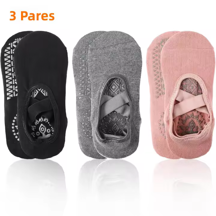 3 Pares De Calcetines De Yoga Para Mujer Antideslizantes Con Correas Para Ballet Y Pilates Deporte: Yoga Material: Algodón Talla: EUR 35-40 US 4.5-8.5 - 1