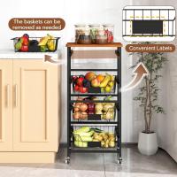 Carro de Verduras y Frutas con Ruedas, Cesta Móvil de Frutas con Tapa de Madera, Carrito Auxiliar con Marco de Metal y Cestas Extraíbles de Malla (4 Cestas, 42 x 31 x 89 cm) - details 2