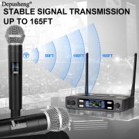 Micrófono Inalámbrico Handheld Doble 2 Canales UHF Frecuencia Fija Dinámico Para Karaoke Boda Fiesta Banda Show - details 3
