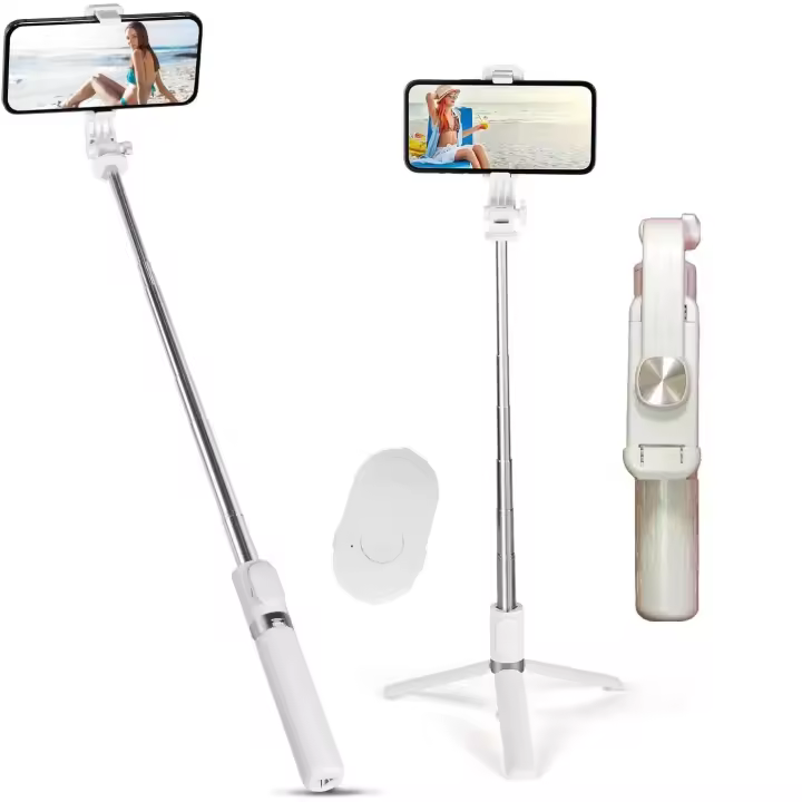 Palo Selfie Trípode, Trípode para Movil, Mini trípode de palo de Selfie para mesa, Mini Extensible 4 en1 Selfie Stick de Aluminio con Mando a Distancia Inalámbrico, Trípode Portátil, Soporte Giratorio de 360° para movil. - 1