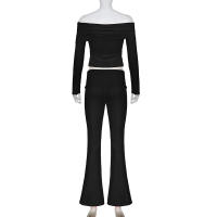 HEYounGIRL Conjunto De Camiseta Y Pantalones Flares De Manga Larga Hombro Descubierto Estilo Casual Streetwear Slim Para Mujer Otoño Invierno - details 5