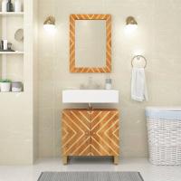vidaXL Espejo de baño madera maciza mango marrón y cristal 50x70x3 cm - details 0