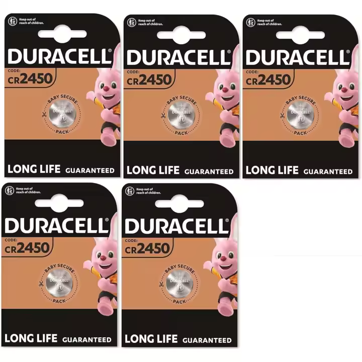 5 pilas Duracell Cr 2450 de litio (5 blísters de 1 batería), 5 pilas - 1