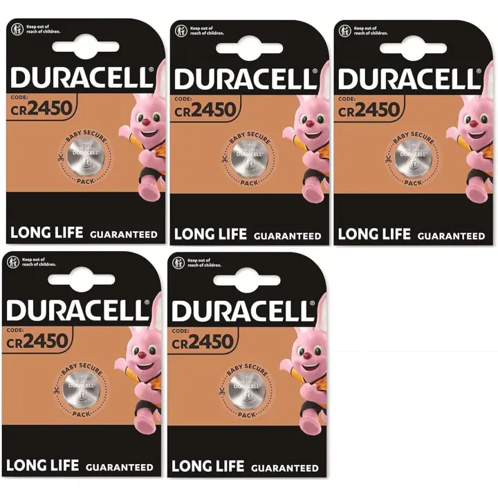 5 pilas Duracell Cr 2450 de litio (5 blísters de 1 batería), 5 pilas - 1