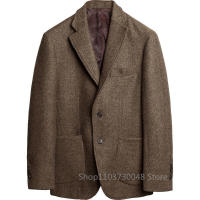 Chaqueta De Tweed Gris Para Invierno Chaqueta De Traje Con Notch Lapel Cierre Único Estilo Formal Abrigo Herringbone Para Boda/ Negocios - details 1
