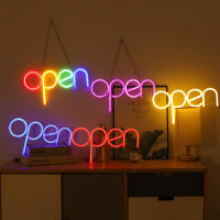 Luz De Noche LED Neon Abierto Para Decoración De Barra Pub Hotel Café Letras Luminosas Coloridas Para Ventana Forma Redonda Material ABS - details 0